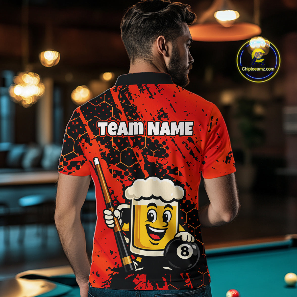 Custom Funny Red Beer 8 Ball Pool Billiard Shirt for Men Polo & 1/4 Zip, Billiard Team Jerseys NNT147