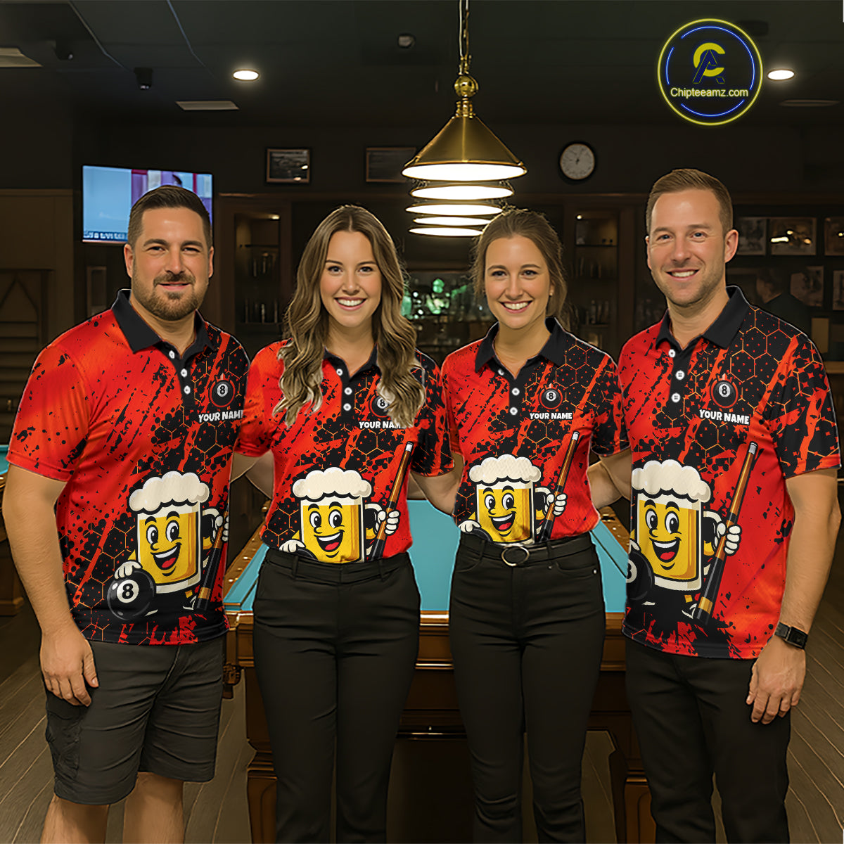 Custom Funny Red Beer 8 Ball Pool Billiard Shirt for Women Polo & 1/4 Zip, Billiard Team Jerseys NNT147
