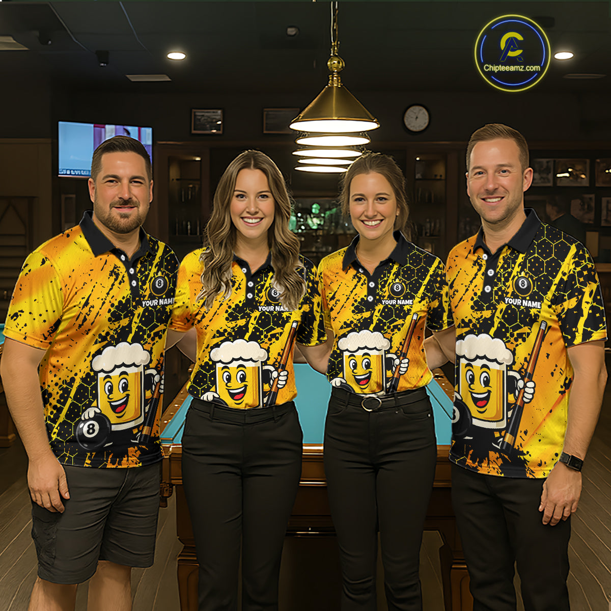 Custom Funny Yellow Beer 8 Ball Pool Billiard Shirt for Women Polo & 1/4 Zip, Billiard Team Jerseys NNT147