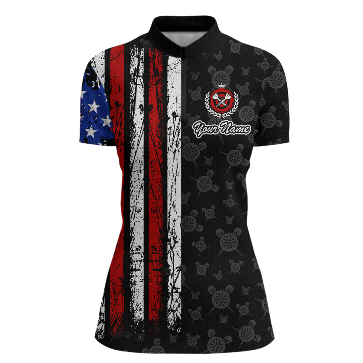 Custom US Flag Dart Shirts For Women Dart Board Shirts Polo & 1/4 Zip Dart Jersey Team NNT125