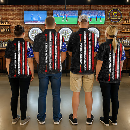 Custom US Flag Dart Shirts For Men Dart Board Shirts Polo & 1/4 Zip Dart Jersey Team NNT125