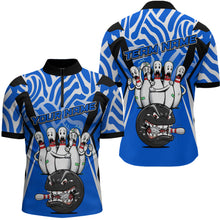 Load image into Gallery viewer, Custom Blue Funny Bowling Jersey for Men Bowling Team Shirts Bowling League Polo &amp; 1/4 Zip HNT155