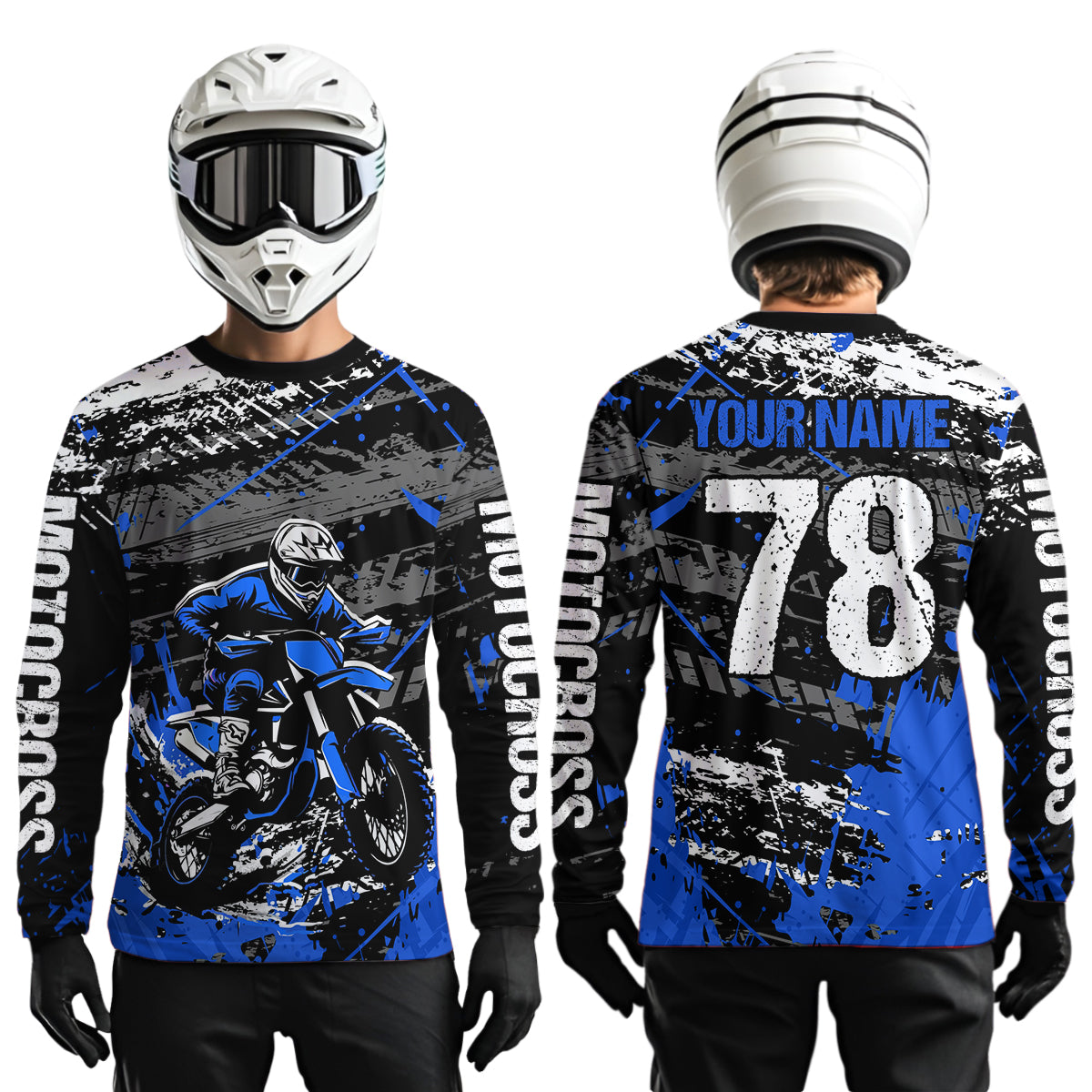Blue Youth Dirt Bike Jersey Adult Kid Upf30+ Customized Motocross Jersey Off-Roading Jersey DNT48