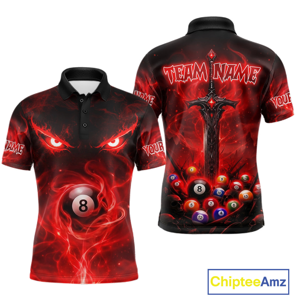 Custom Red Fire Demon Eyes 8 Ball Billiard Shirt for Men Billiard Team Jersey Billiard Outfit NNT196