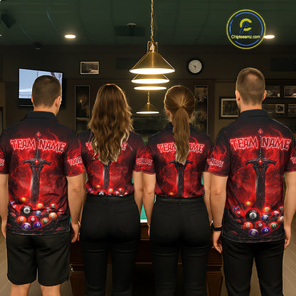 Custom Red Fire Demon Eyes 8 Ball Billiard Shirt for Women Billiard Team Jersey Billiard Outfit NNT196