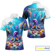 Load image into Gallery viewer, Colorful polo shirt with octopus design and billiard balls, featuring 'Chiptee Amz' branding.