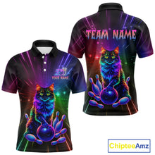 Load image into Gallery viewer, Custom Funny Cat Neon Colorful Bowling Jersey for Men Bowling Uniform Bowling Team Shirts HNT281