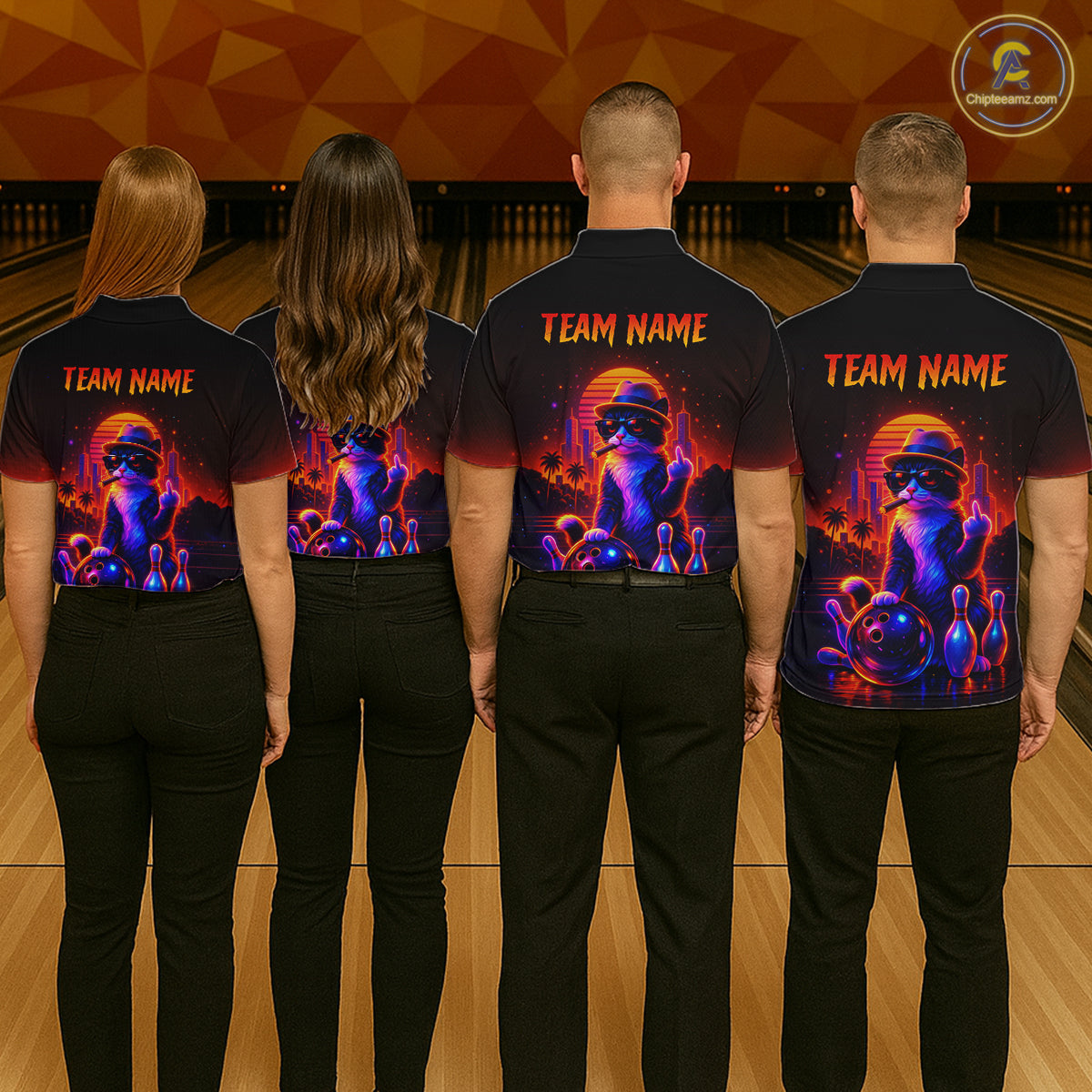 Custom Funny Cat Bowling Jersey for Women Bowling Tournament Polo & 1/4 Zip Bowling Team Shirts HNT204