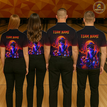 Custom Funny Cat Bowling Jersey for Women Bowling Tournament Polo & 1/4 Zip Bowling Team Shirts HNT204