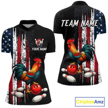 Load image into Gallery viewer, American Flag Rooster Bowling Jersey for Women Bowling Team Shirts Bowling Polo &amp; 1/4 Zip HNT253