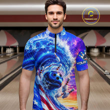 Load image into Gallery viewer, Custom American Wave Patriotic Bowling Jersey for Men Unisex Bowling Team Shirts Polo &amp; 1/4 Zip HNT343