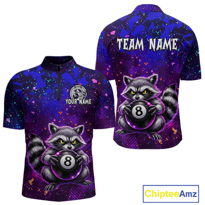 Personalized Funny Raccoon 8 Ball Pool Men Billiard Polo & 1/4 Zip, Billiard Shirt, Billiard Team Jerseys NNT145