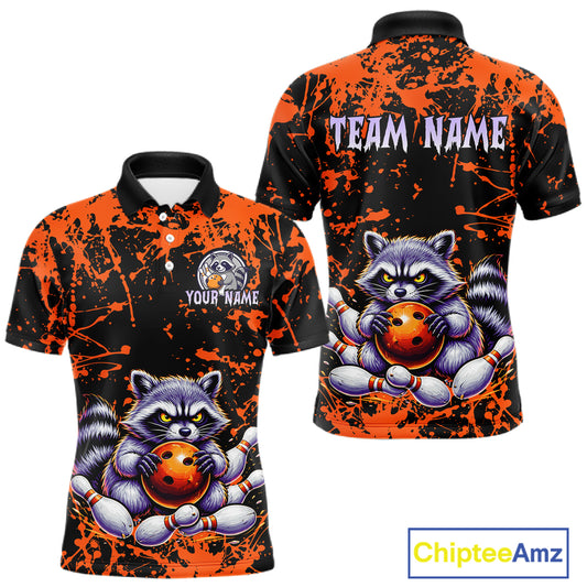 Custom Orange Raccoon Bowling Jersey for Men Bowling Uniform Polo & 1/4 Zip Bowling Team Shirts HNT224