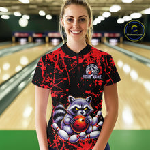 Load image into Gallery viewer, Custom Red Raccoon Bowling Jersey for Women Bowling Uniform Polo &amp; 1/4 Zip Bowling Team Shirts HNT224