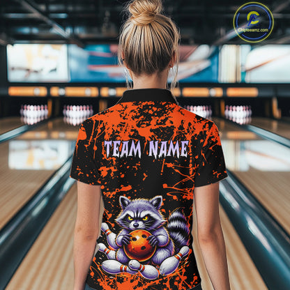 Custom Orange Raccoon Bowling Jersey for Women Bowling Uniform Polo & 1/4 Zip Bowling Team Shirts HNT224