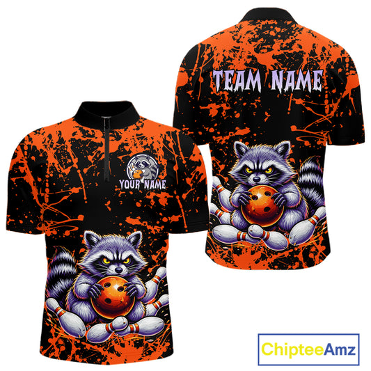 Custom Orange Raccoon Bowling Jersey for Men Bowling Uniform Polo & 1/4 Zip Bowling Team Shirts HNT224