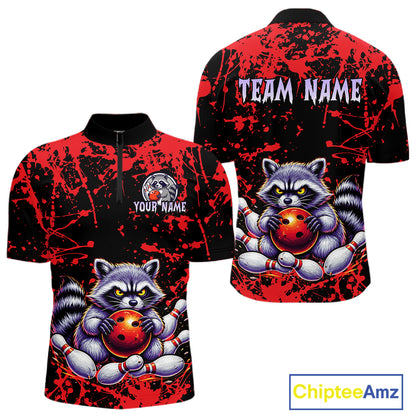 Custom Red Raccoon Bowling Jersey for Men Bowling Uniform Polo & 1/4 Zip Bowling Team Shirts HNT224