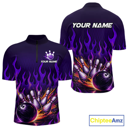 Purple Flaming Bowling Jersey for Men Custom Bowling League Bowling Team Shirts HN293