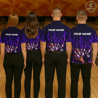 Purple Flaming Bowling Jersey for Men Custom Bowling League Bowling Team Shirts HN293