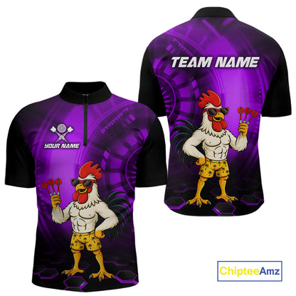 Custom Purple Funny Chicken Darts Shirt for Men Darts Team Jerseys Polo & 1/4 Zip Dart League NNT131