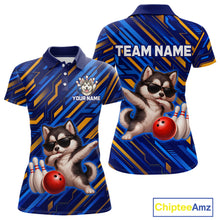 Load image into Gallery viewer, Custom Husky Dog Bowling Jersey for Women Bowling Uniform Polo &amp; 1/4 Zip Bowling Team Shirts HNT263