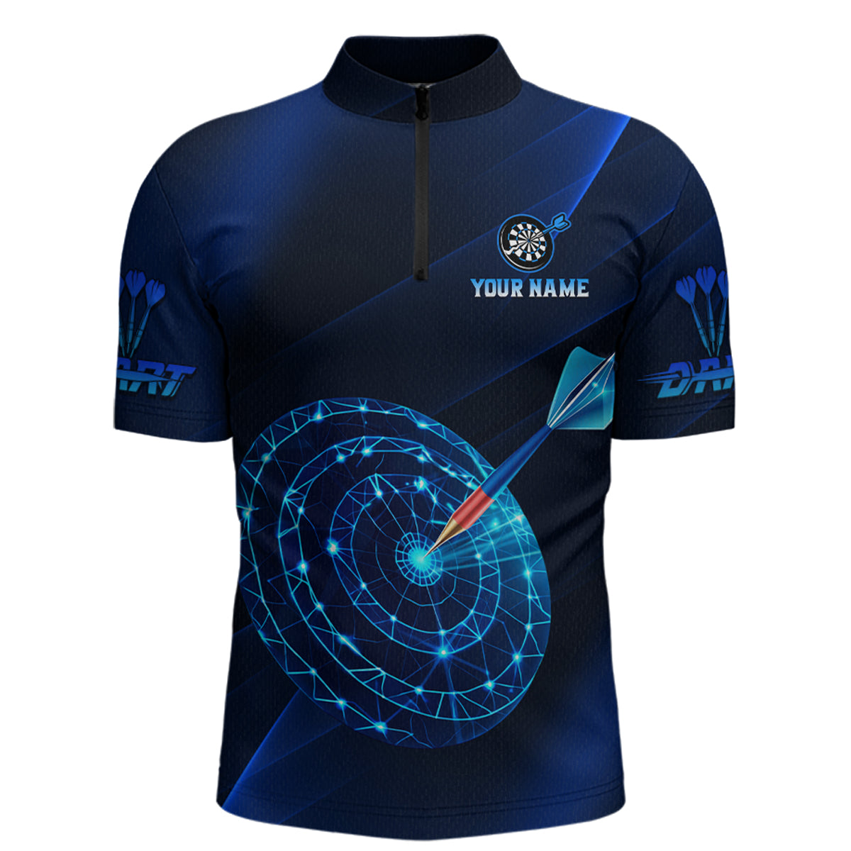 Custom Neon Blue Cyber Dartboard Darts Shirt for Men Darts Team Jerseys Polo & 1/4 Zip NNT132