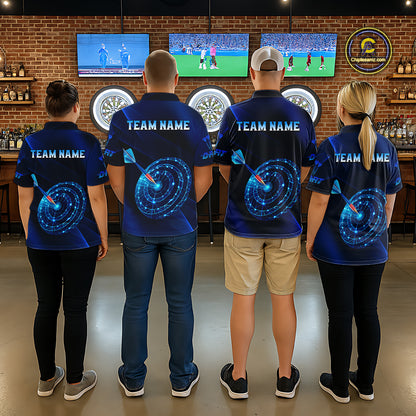 Custom Neon Blue Cyber Dartboard Darts Shirt for Men Darts Team Jerseys Polo & 1/4 Zip NNT132