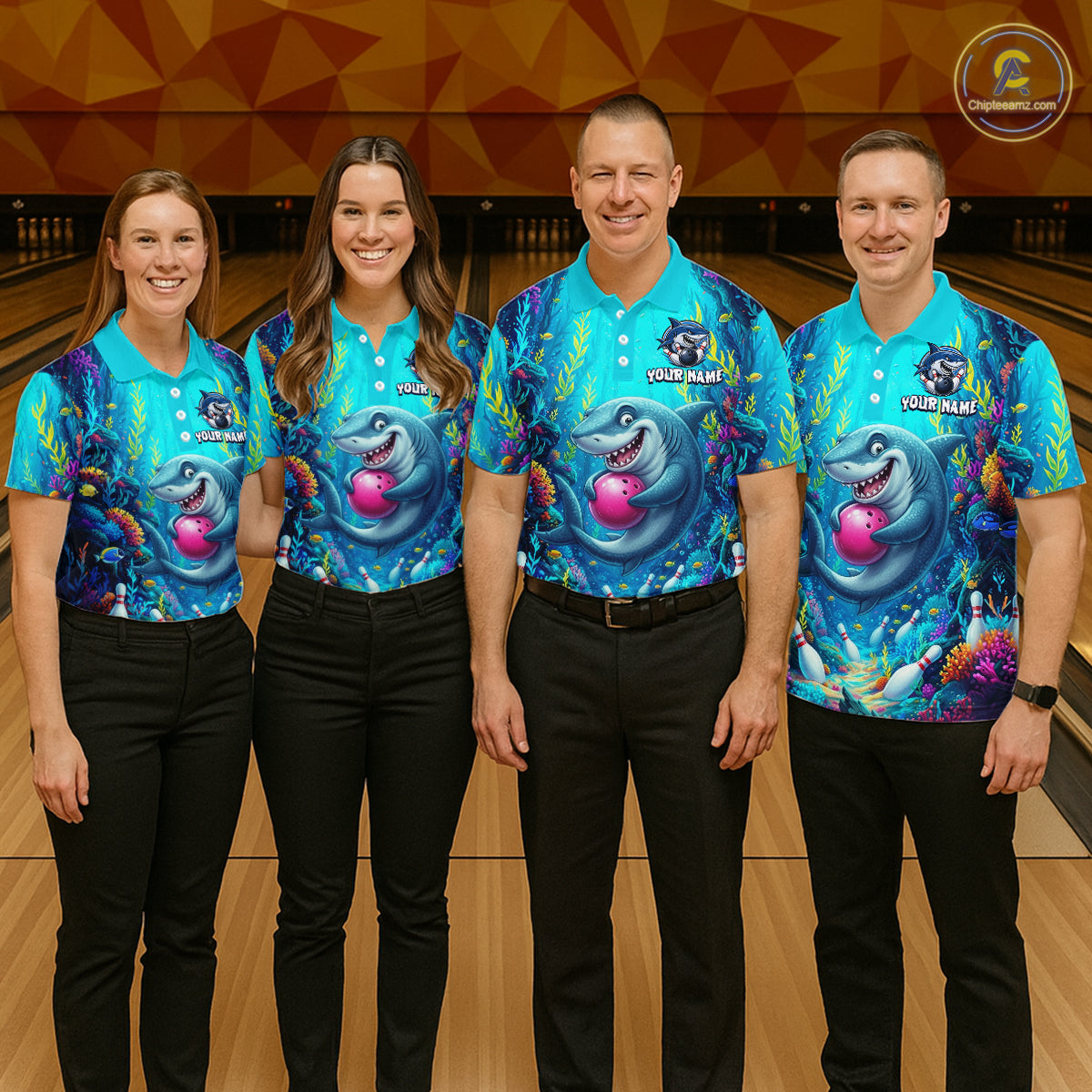 Custom Ocean Funny Shark Bowling Jersey for Men Funny Bowling Team Shirts Bowling Uniform HNT300