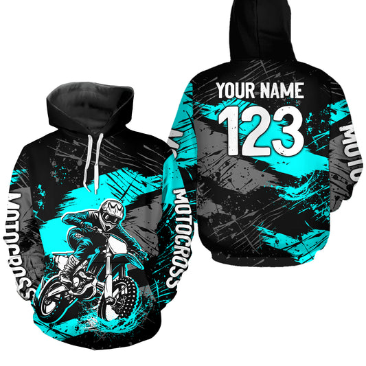 Custom Turquoise Dirt Bike Hoodie Motocross Sweatshirts for Kid Men Women Motorcycle Hoodie HOT39