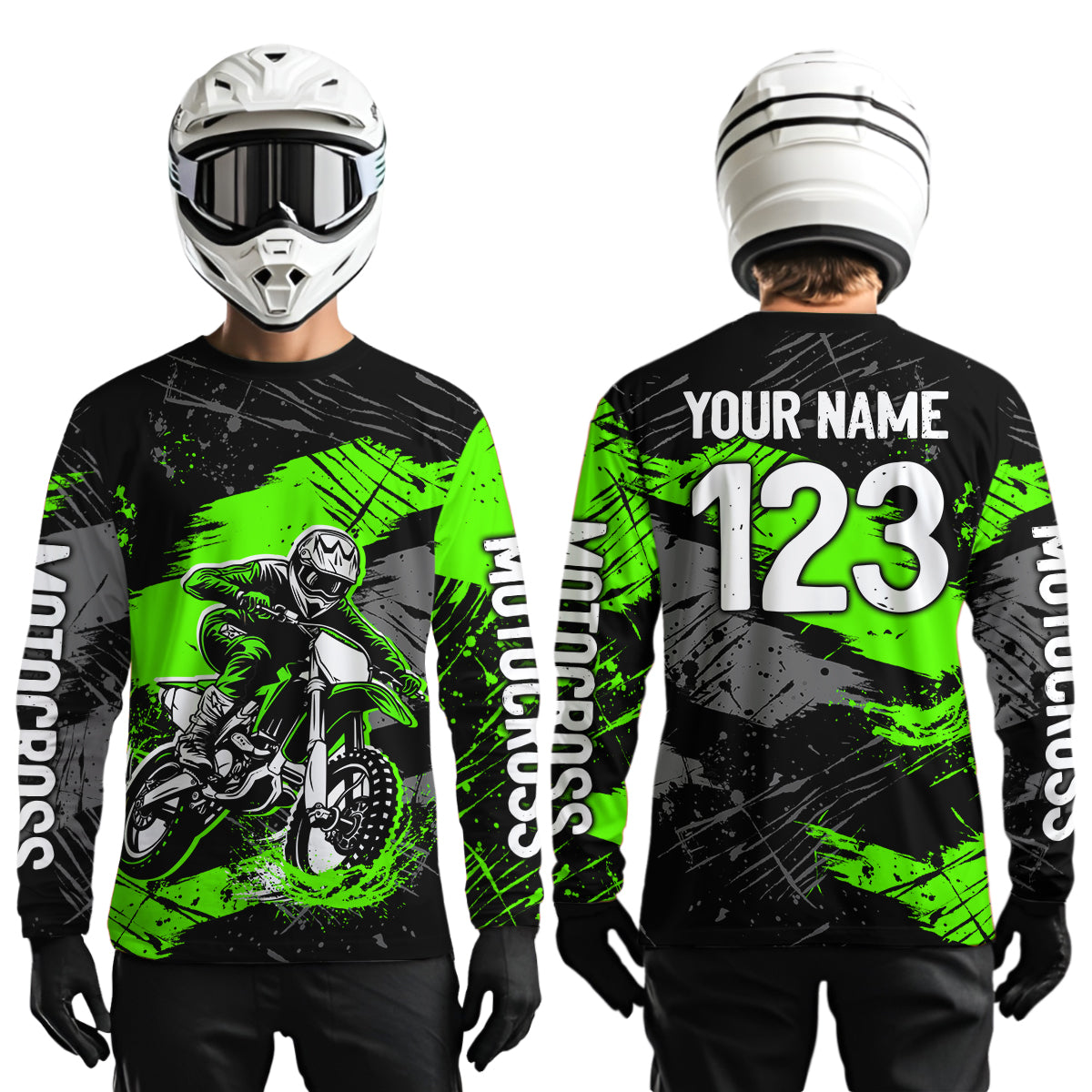 Custom Green Youth Motocross Jersey Motocycle Shirts Shirt Kid Men Women Motocross Shirt UPF30+ DNT38