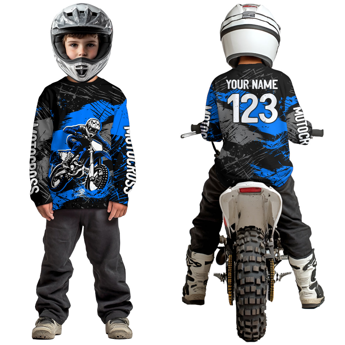 Custom Blue Youth Motocross Jersey Motocycle Shirts Shirt Kid Men Women Motocross Shirt UPF30+ DNT38