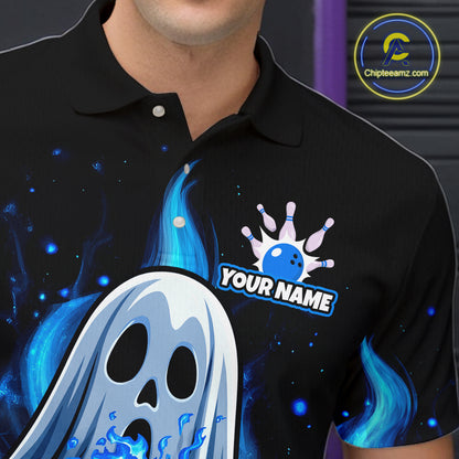Custom Blue Flame Ghost Bowling Team Shirts, Bowling Shirts For Men Bowling Jersey HNT466