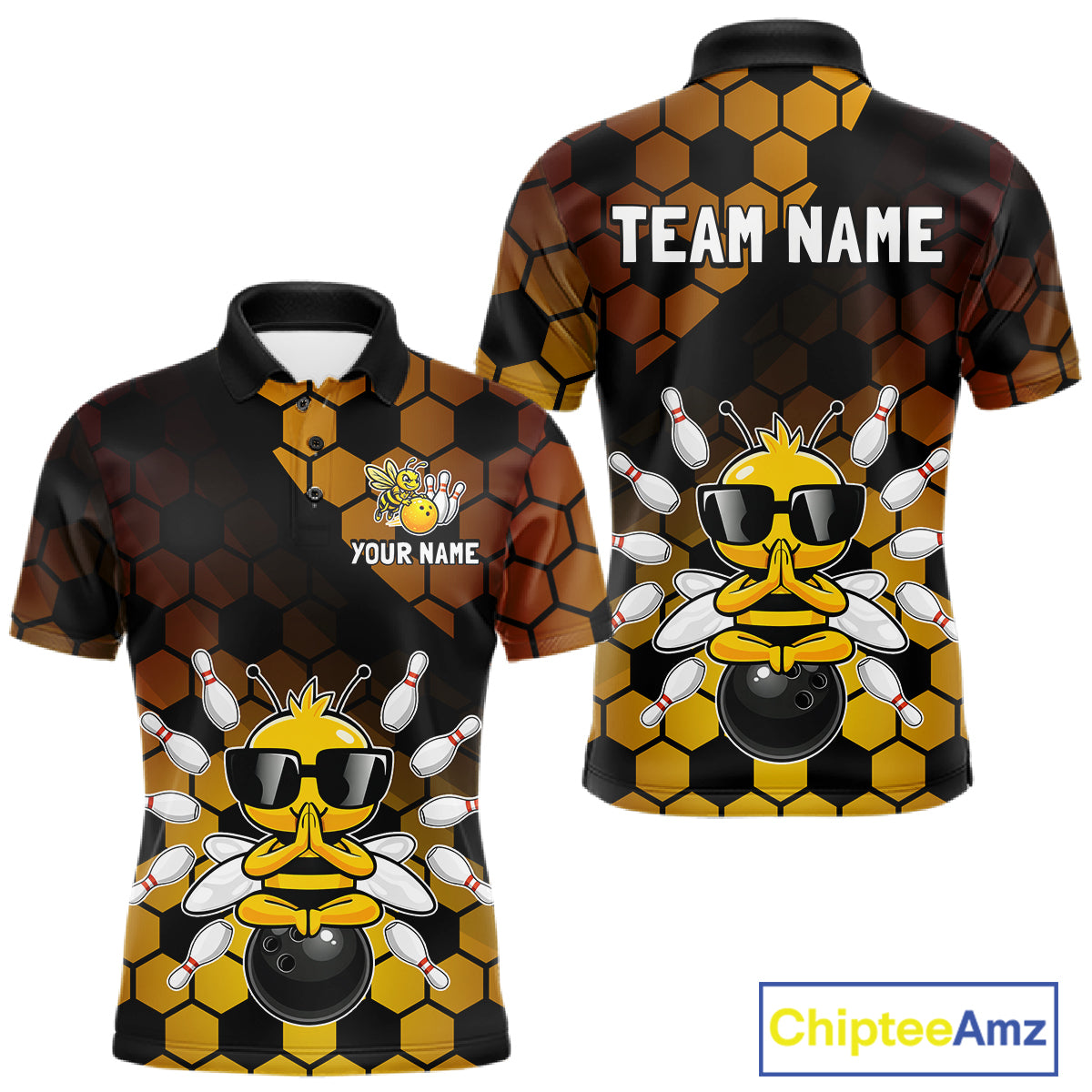 Custom Funny Bee Bowling Jersey for Men Bowling Team Shirts Bowling Polo & 1/4 Zip HNT267