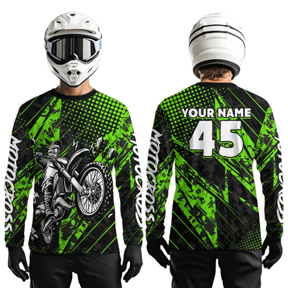 Custom Green Motocross Jersey Racing for Men Women Kid Motocycle Shirts UPF30+ DNT44