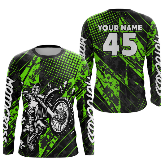 Custom Green Motocross Jersey Racing for Men Women Kid Motocycle Shirts UPF30+ DNT44