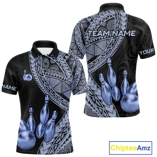 Black and Blue Tribal Pattern Bowling Jersey for Woen Bowling Uniform Bowling Team Shirts HNT225