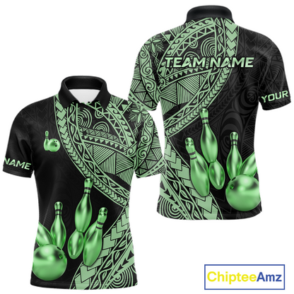 Black and Green Tribal Pattern Bowling Jersey for Men Bowling Uniform Bowling Team Shirts HNT225