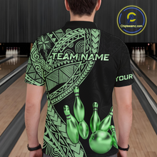 Load image into Gallery viewer, Black and Green Tribal Pattern Bowling Jersey for Men Bowling Uniform Bowling Team Shirts HNT225