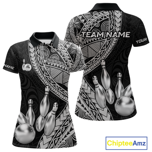 Black and White Tribal Pattern Bowling Jersey for Women Bowling Uniform Bowling Team Shirts HNT225