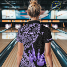 Load image into Gallery viewer, Black and Purple Tribal Pattern Bowling Jersey for Women Bowling Uniform Bowling Team Shirts HNT225
