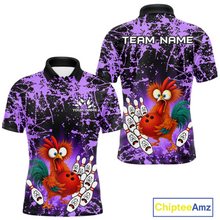 Load image into Gallery viewer, Purple Funny Chicken Bowling Jersey for Men Bowling League Bowling Team Shirts Polo &amp; 1/4 Zip HN232