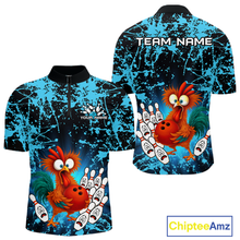 Load image into Gallery viewer, Turquoise Funny Chicken Bowling Jersey for Men Bowling League Bowling Team Shirts Polo &amp; 1/4 Zip HN232