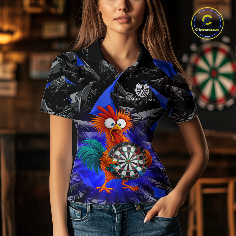 Custom Funny Blue Chicken Dart Shirts For Women Dart Board Gifts Darts Team Jerseys Dart League NNT152
