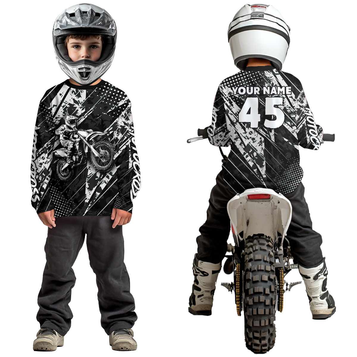 Custom Black Motocross Jersey Kid Adult Dirt Bike Off-Road Shirt Motorcycle Shirt Upf30+ DNT52
