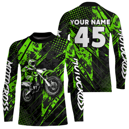 Custom Green Motocross Jersey Kid Adult Dirt Bike Off-Road Shirt Motorcycle Shirt Upf30+ DNT52
