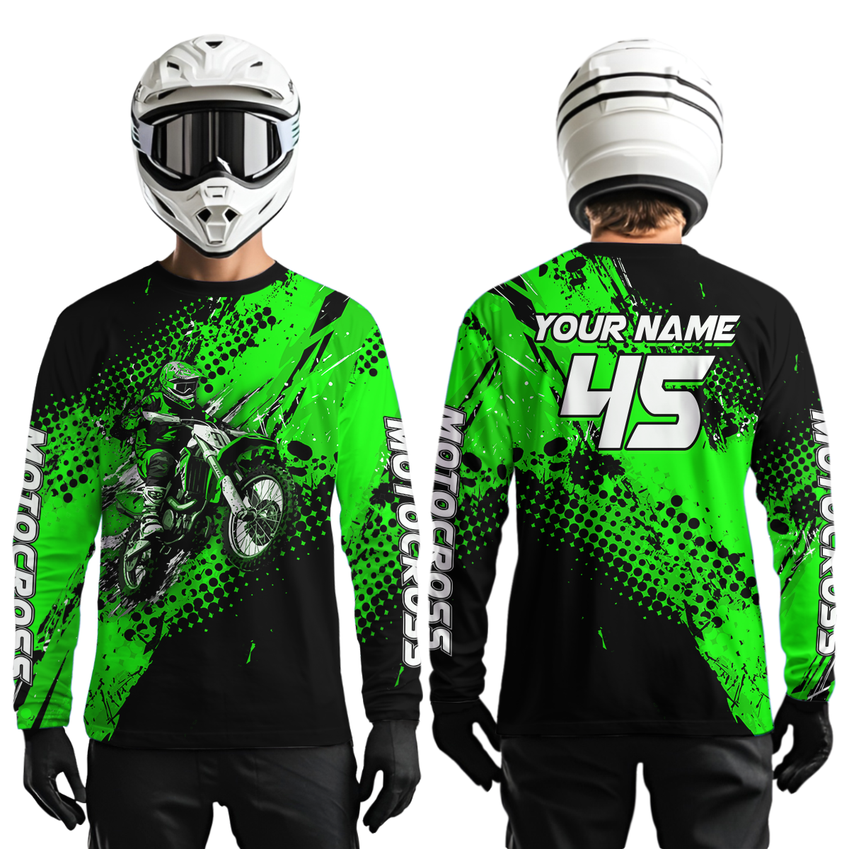 Green Youth Dirt Bike Jersey Adult Kid Upf30+ Custom Motocross Jersey Off-Road Jersey DNT50