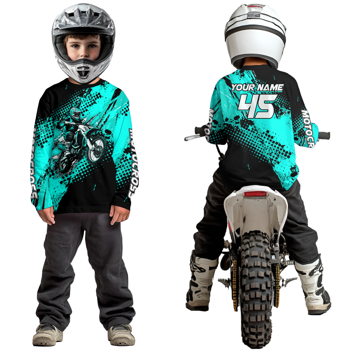 Turquoise Youth Dirt Bike Jersey Adult Kid Upf30+ Custom Motocross Jersey Off-Road Jersey DNT50