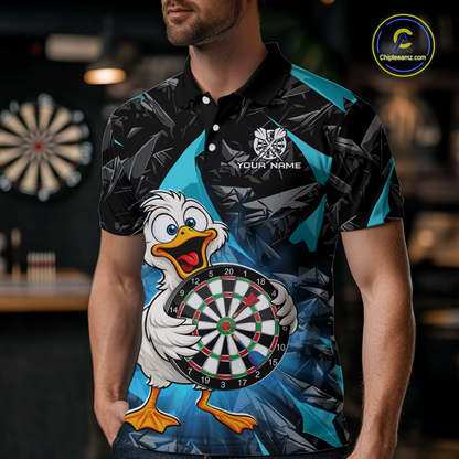 Custom Turquoise Duck Funny Dart Shirt Dart Team Jersey for Men Dartboard Polo & 1/4Zip NNT167