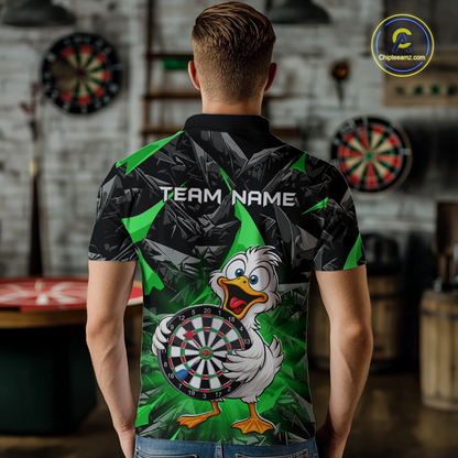 Custom Green Duck Funny Dart Shirt Dart Team Jersey for Men Dartboard Polo & 1/4Zip NNT167