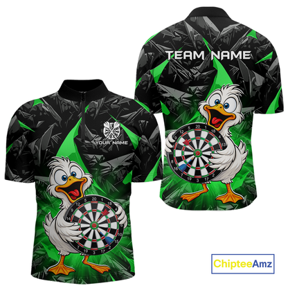 Custom Green Duck Funny Dart Shirt Dart Team Jersey for Men Dartboard Polo & 1/4Zip NNT167